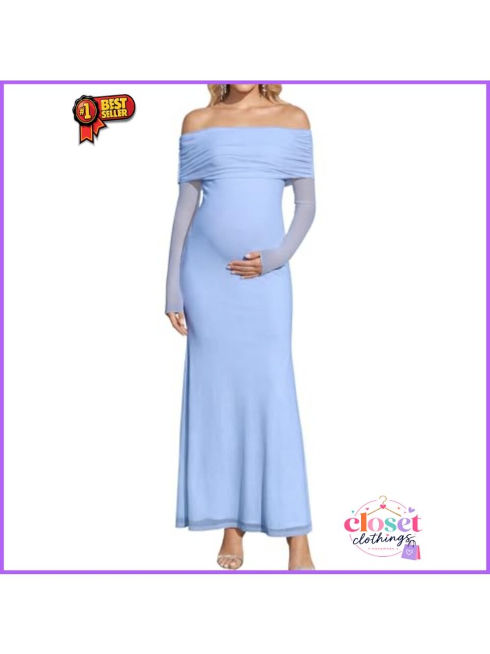 Stretch Floral Mesh Maternity Off Shoulder Bodycon Maxi Dress